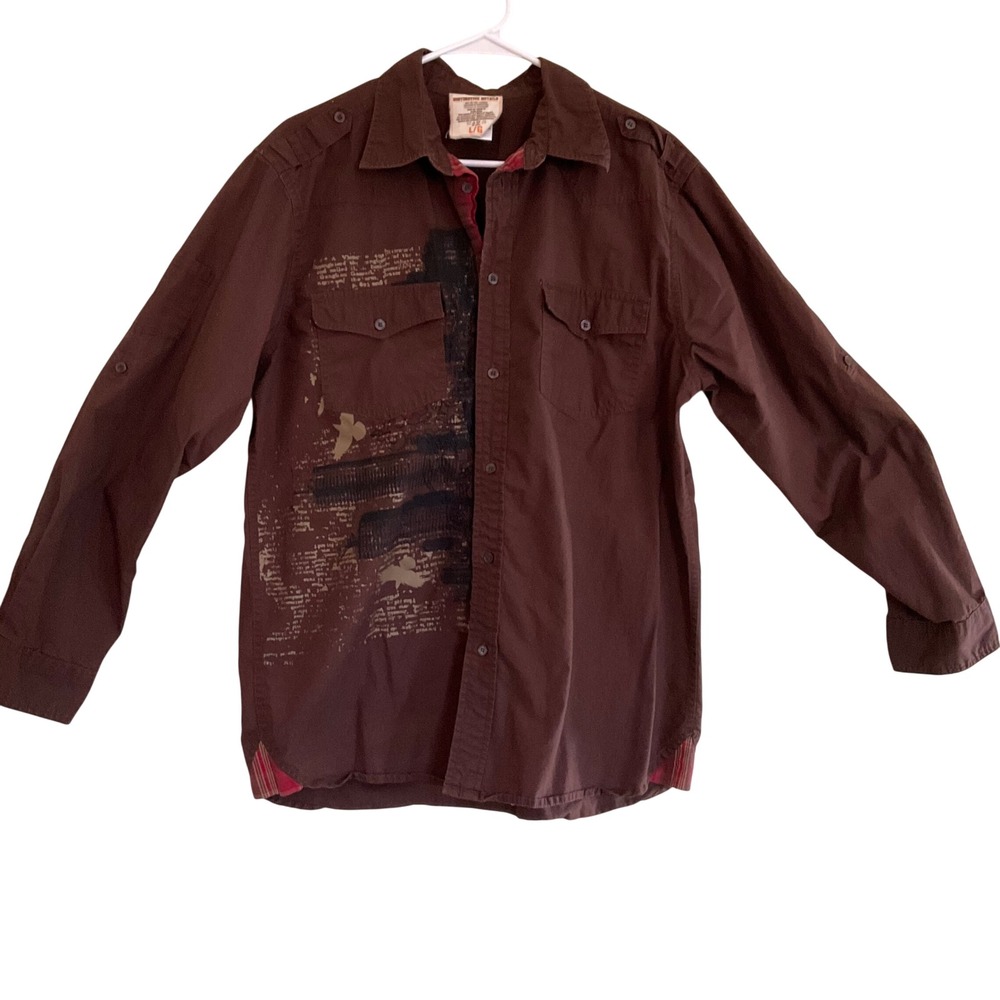 VTG Route 66 Brown Bird Graphic Button Down Shirt‎ Men's Large Cyber Y2K Grunge